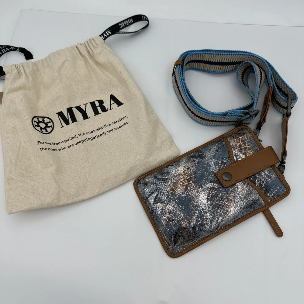 Myra cell phone holder wallet Crossbody Bag snakeskin print leather 8x5